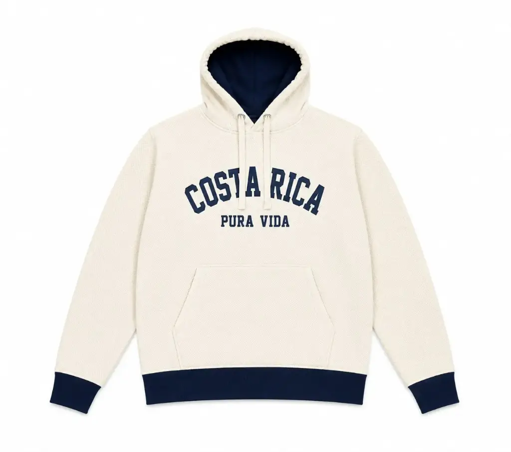 Sudadera con Gorro Bordada Beige y Azul  XL 